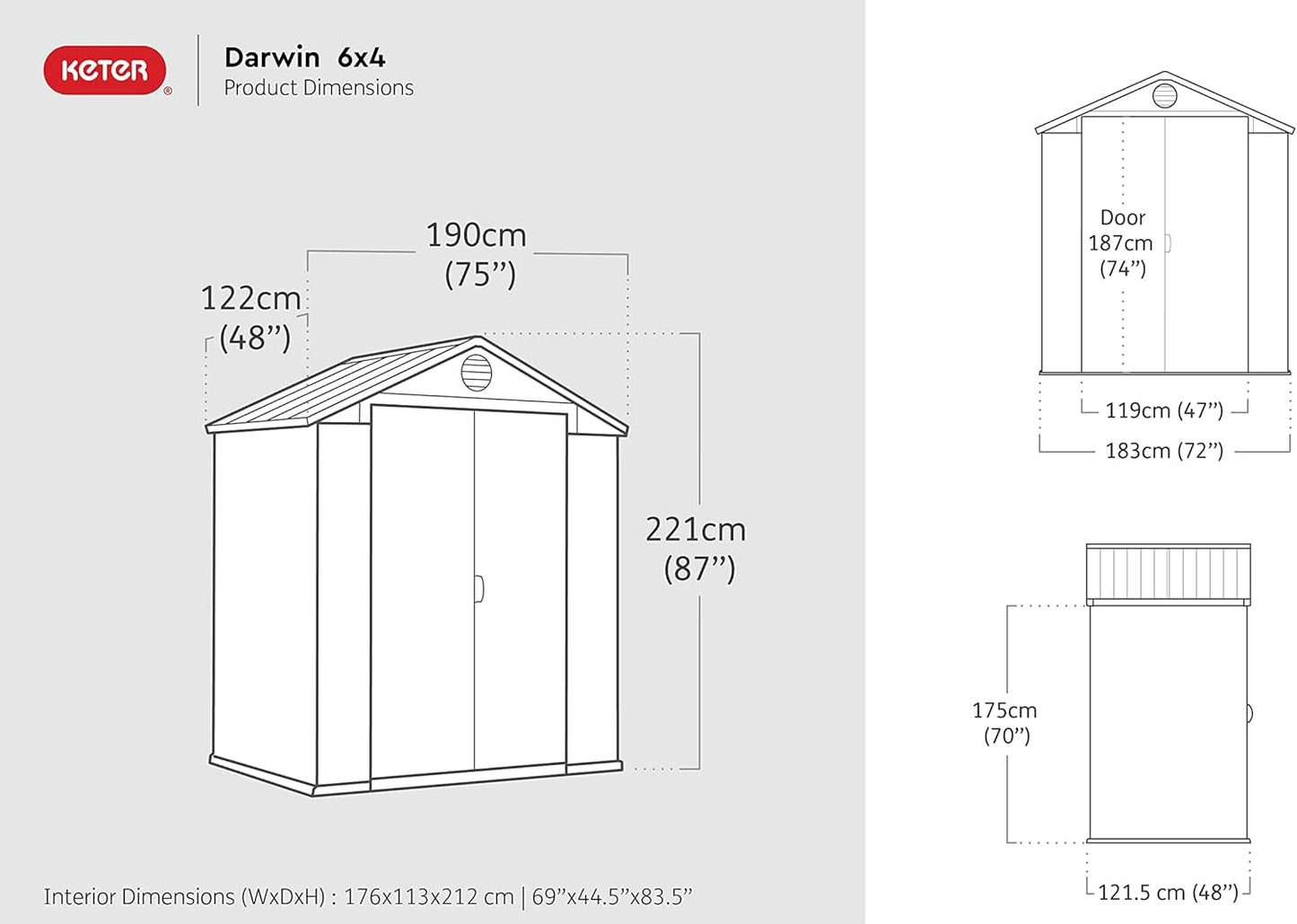 Abri de jardin Darwin Outdoor Apex à double porte, aspect et sensation bois marron, 6 x 4 pieds