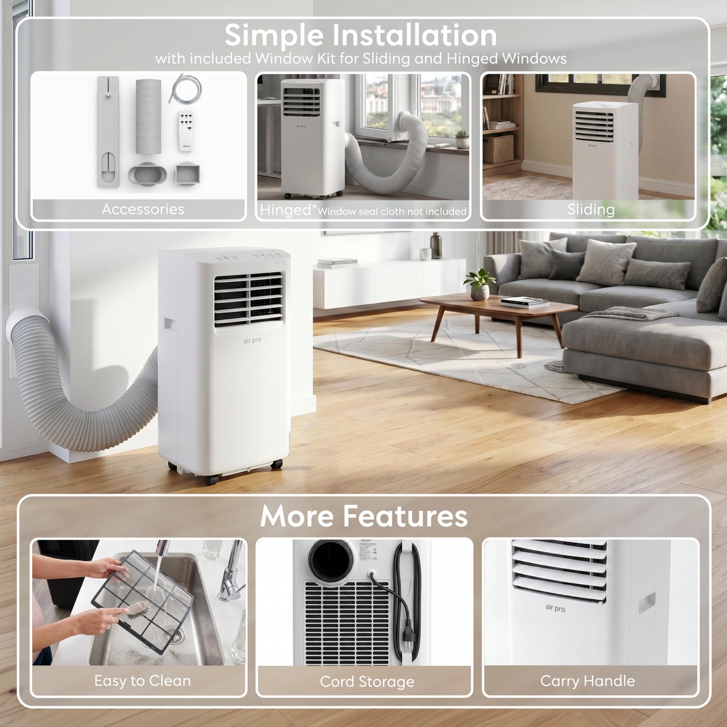 Climatiseur portatif intelligent 4-en-1 avec contrôle Wi-Fi et kit de fenêtre