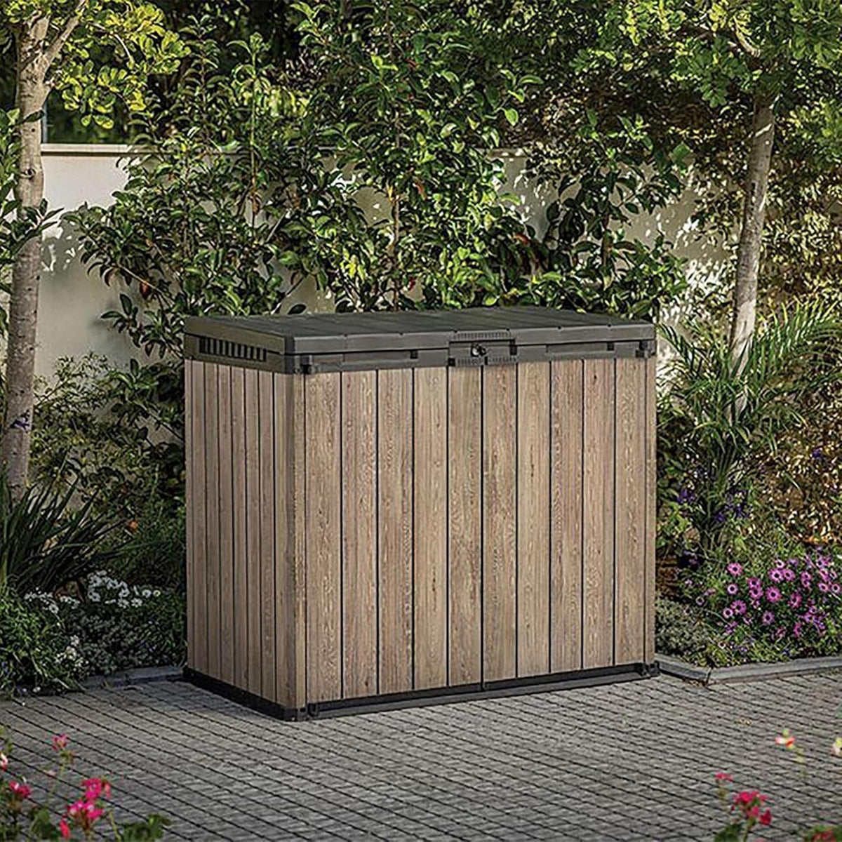 Coffre de rangement extérieur 1150L – Résine effet bois marron Ashwood