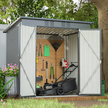Compact 6x4 Metal Outdoor Storage Shed with Double Hinged Doors, Galvanized Steel Panels & Lockable Design