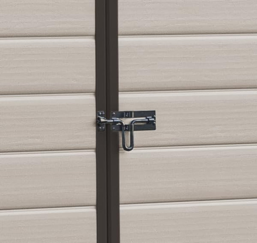 Abri de jardin d'extérieur 6 x 8 pieds avec toit à pignon et double porte – Effet bois beige/marron