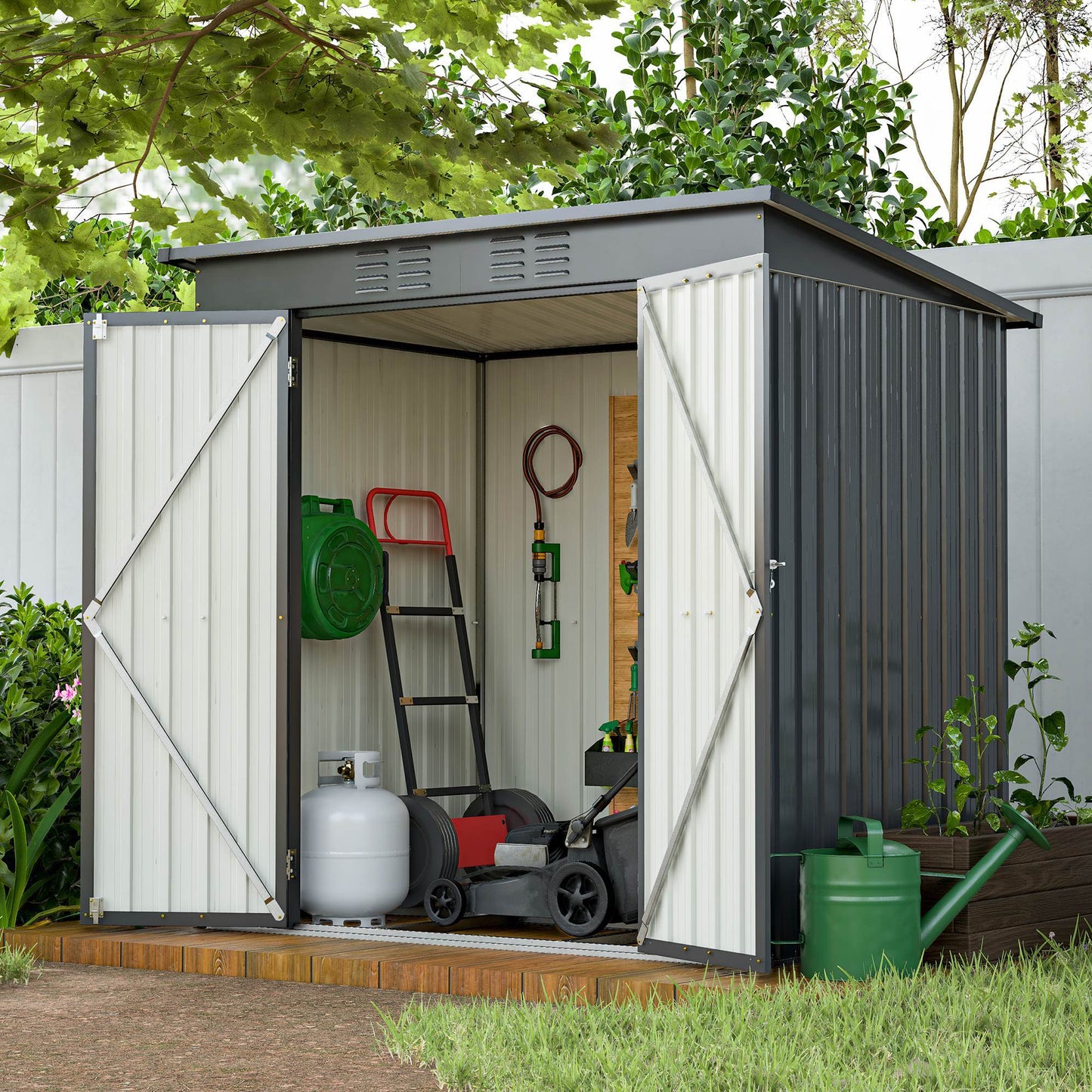 Compact 6x4 Metal Outdoor Storage Shed with Double Hinged Doors, Galvanized Steel Panels & Lockable Design