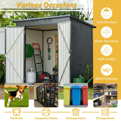 Compact 6x4 Metal Outdoor Storage Shed with Double Hinged Doors, Galvanized Steel Panels & Lockable Design