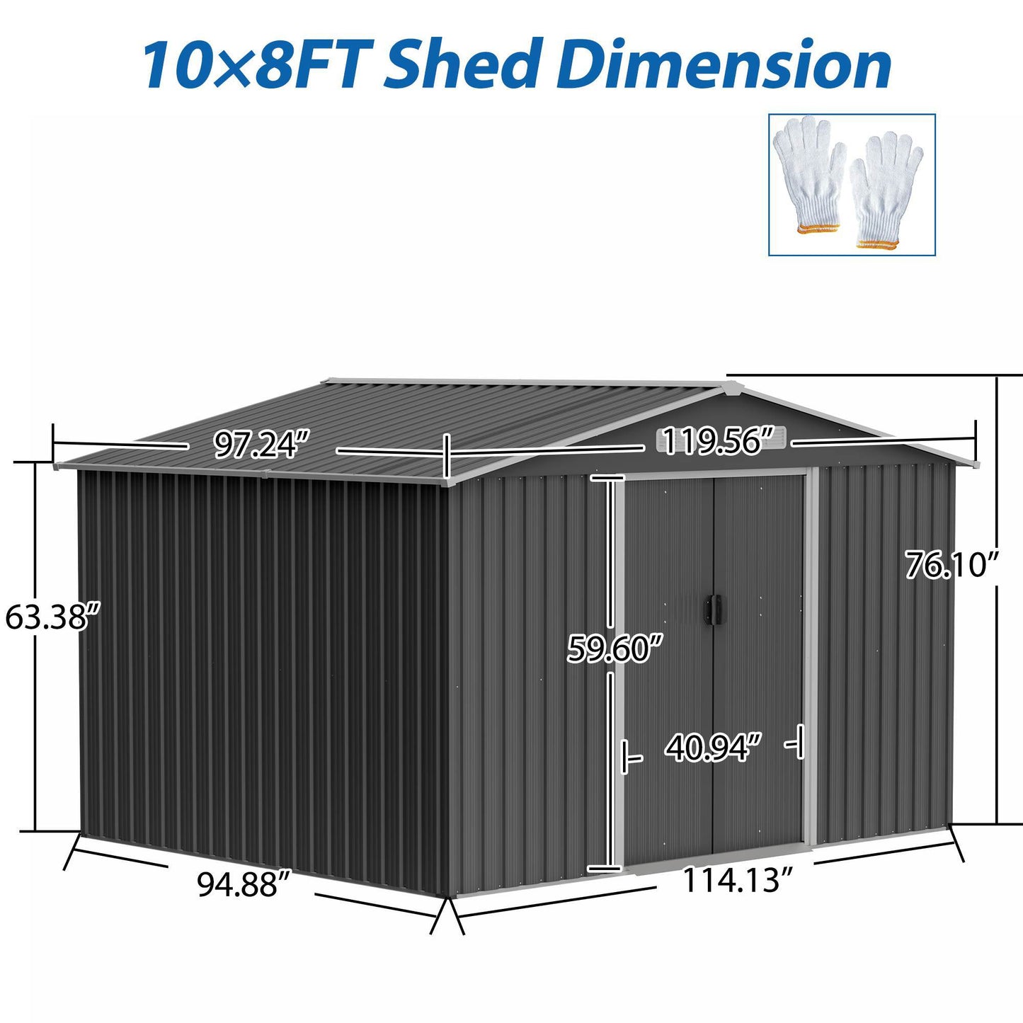 Abri de jardin en métal 10' x 8' toutes saisons avec portes coulissantes