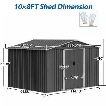 Abri de jardin en métal 10' x 8' toutes saisons avec portes coulissantes