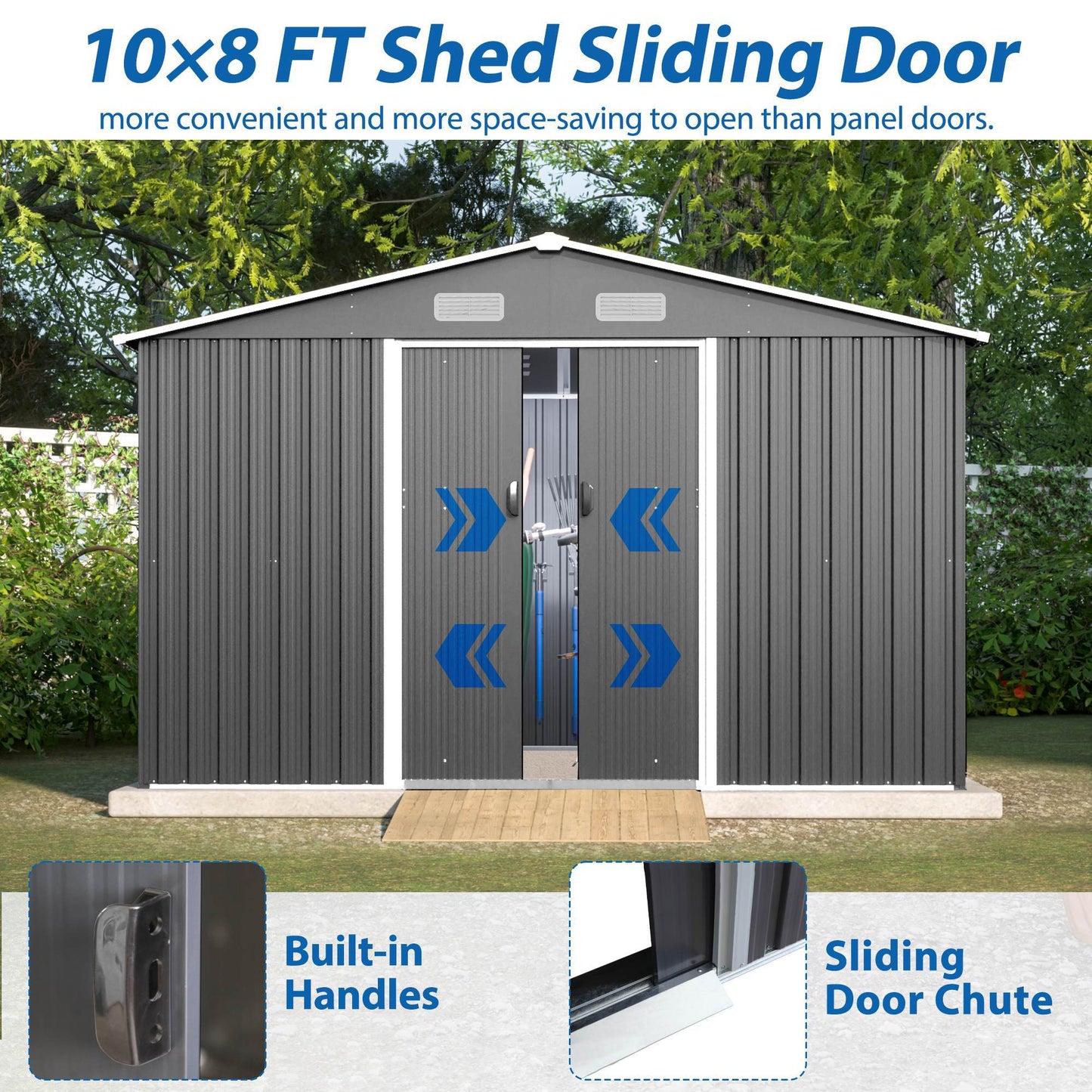 Abri de jardin en métal 10' x 8' toutes saisons avec portes coulissantes