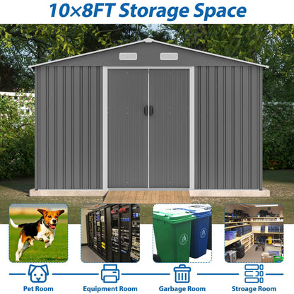 Abri de jardin en métal 10' x 8' toutes saisons avec portes coulissantes