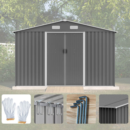 Abri de jardin en métal 10' x 8' toutes saisons avec portes coulissantes