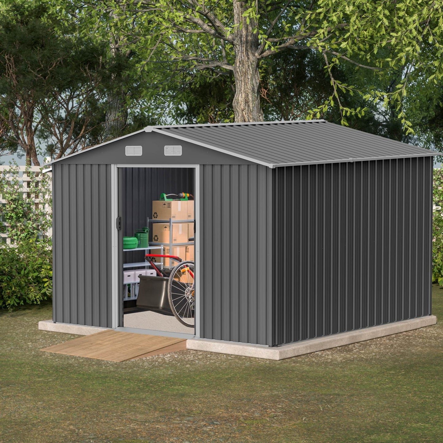 Abri de jardin en métal 10' x 8' toutes saisons avec portes coulissantes