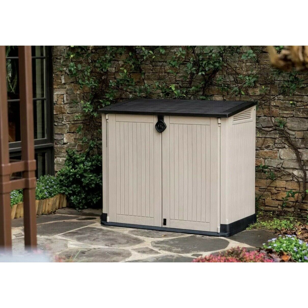 Keter Store It Out Midi Coffre de Rangement de Jardin Extérieur Verrouillable 880L - Beige/Marron