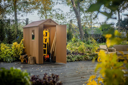 Abri de jardin Darwin 4X6 aspect bois naturel | Composite Evotech, résistant aux intempéries