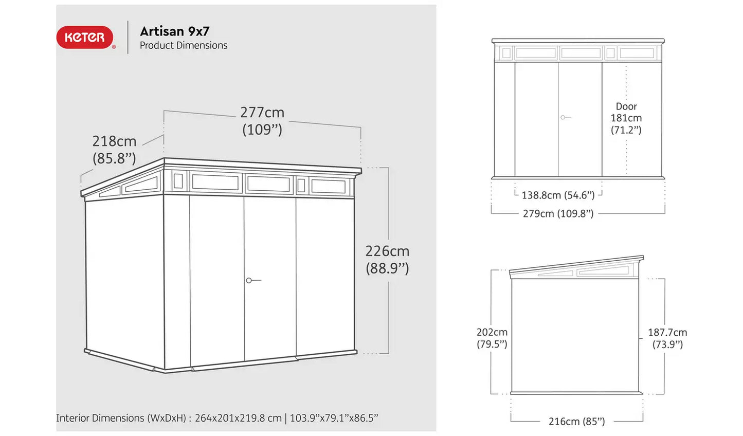 Abri de jardin en plastique Keter Artisan 9 x 7 pi à double porte et toit en pente