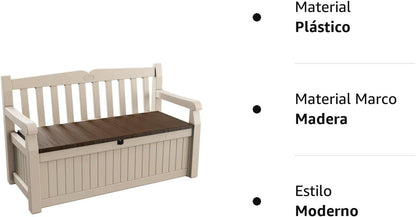 Banc de rangement extérieur 265L avec rangement dissimulé et conception résistante aux intempéries
