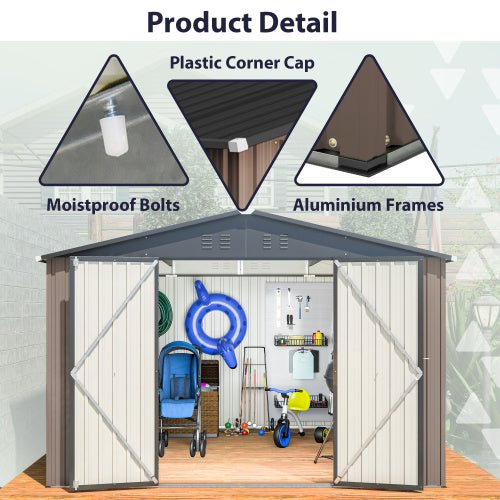 10' x 10' Metal Outdoor Storage Shed Lockable Steel Garden Shed with Ventilation