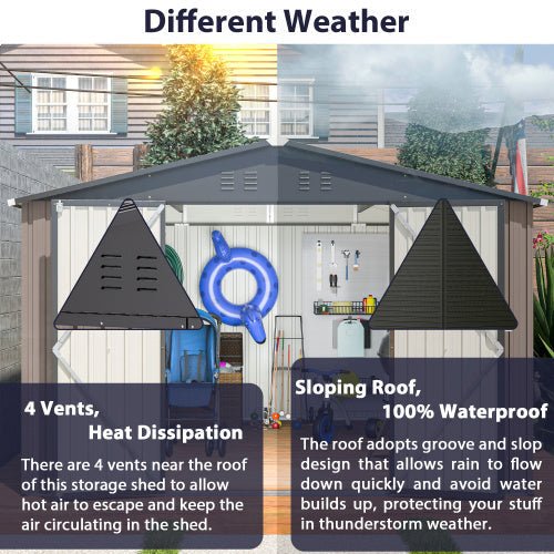10' x 10' Metal Outdoor Storage Shed Lockable Steel Garden Shed with Ventilation