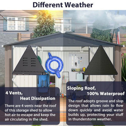 10' x 10' Metal Outdoor Storage Shed Lockable Steel Garden Shed with Ventilation