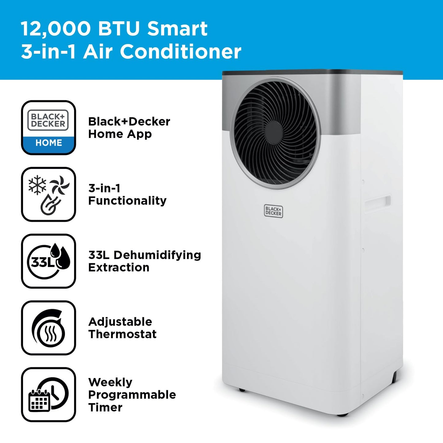 Climatiseur portable intelligent avec fonctions 3-en-1 : refroidissement, ventilation et déshumidification