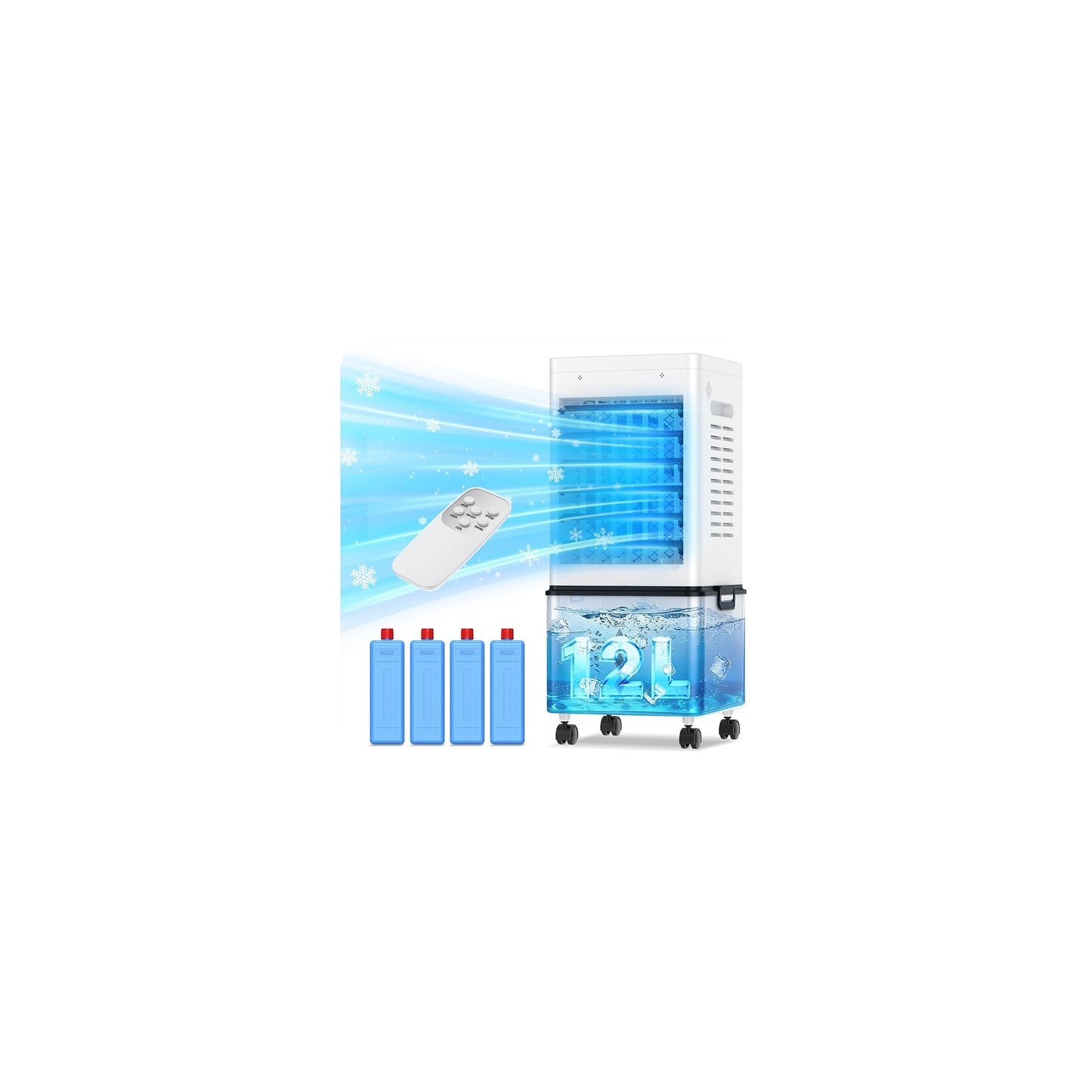 Refroidisseur d'air évaporatif portable avec réservoir de 12 L, télécommande et minuterie
