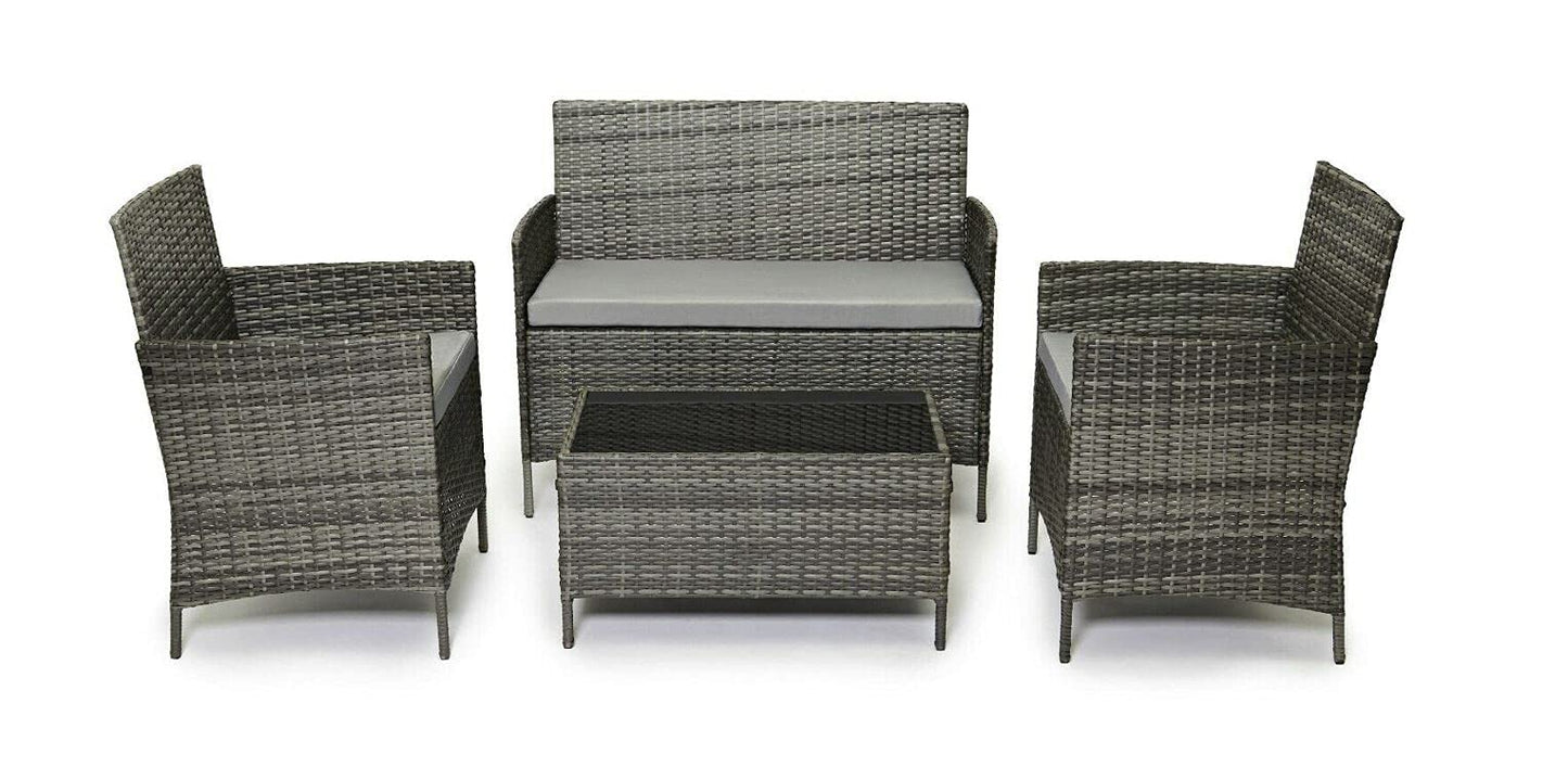 Salon de jardin 4 places en rotin avec table basse et coussins