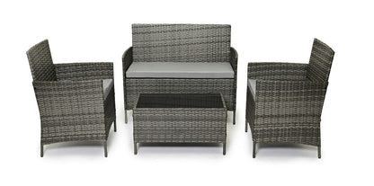 Salon de jardin 4 places en rotin avec table basse et coussins