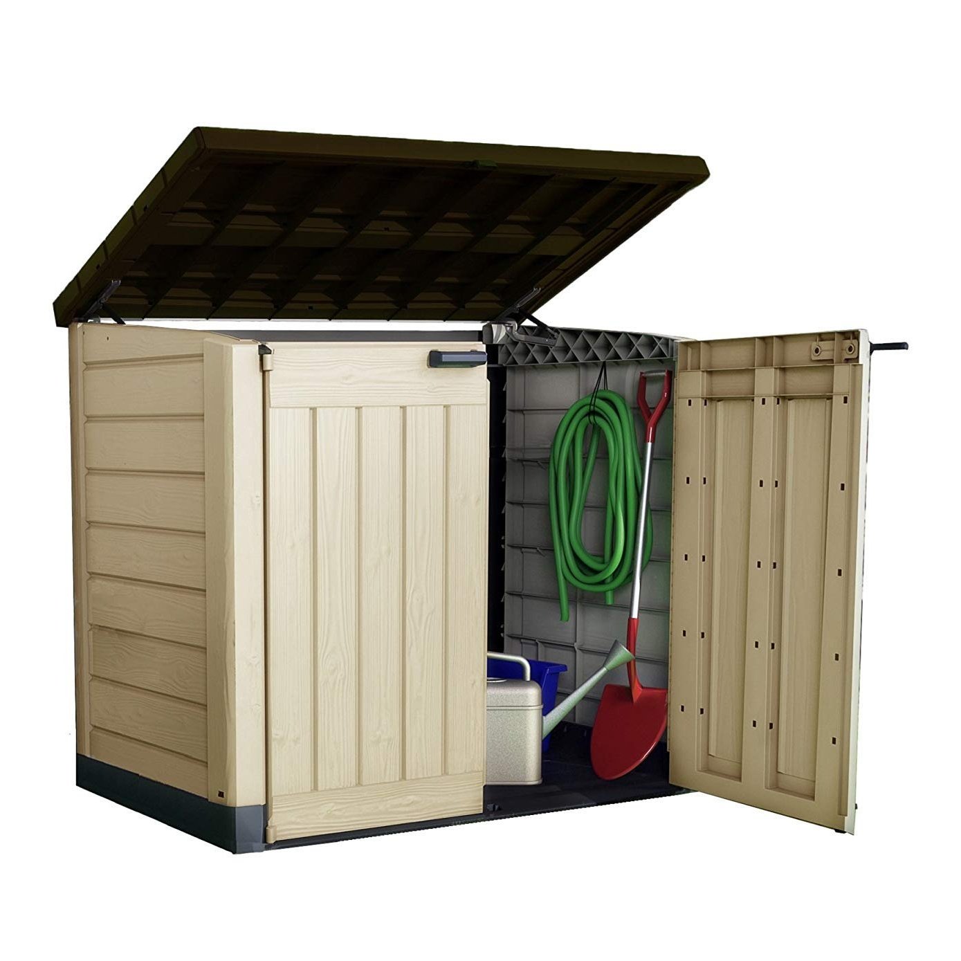 Abri de rangement extérieur Keter Store It Out Max 1200L pour jardin et poubelles à roulettes - Beige et marron