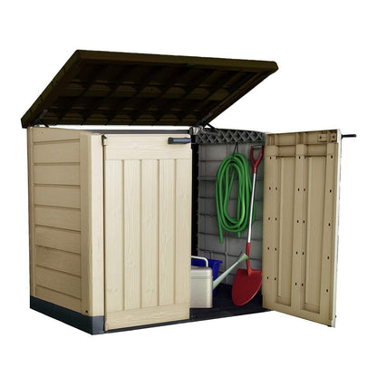 Abri de rangement extérieur Keter Store It Out Max 1200L pour jardin et poubelles à roulettes - Beige et marron