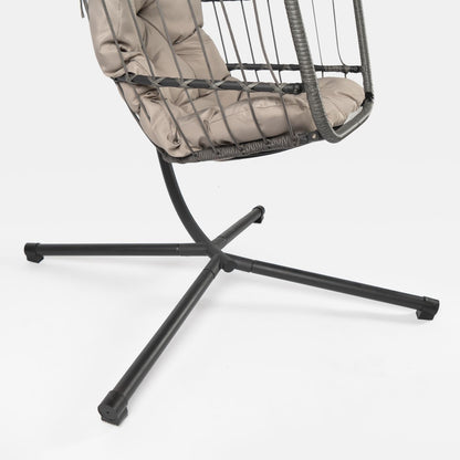 Fauteuil suspendu œuf avec support, coussin et panier en rotin pliable