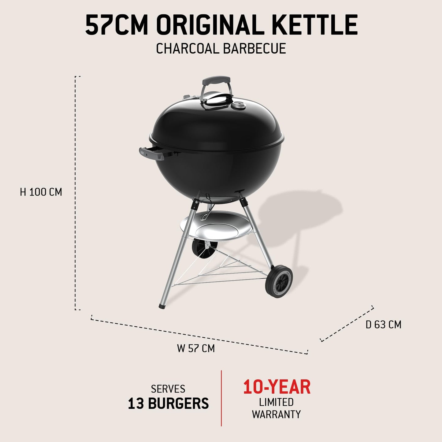 Barbecue boule charbon de bois 57cm avec thermomètre de couvercle et système de nettoyage One-Touch