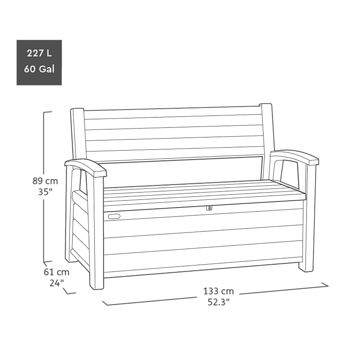 Banc de rangement d'extérieur de jardin 227 L avec rangement intégré et 2 places assises