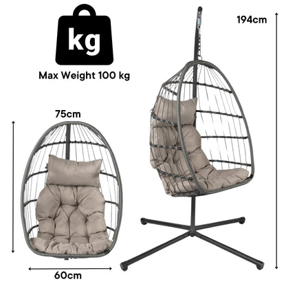 Fauteuil suspendu œuf avec support, coussin et panier en rotin pliable