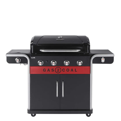 Barbecue hybride gaz et charbon de bois avec grilles en fonte et thermomètre