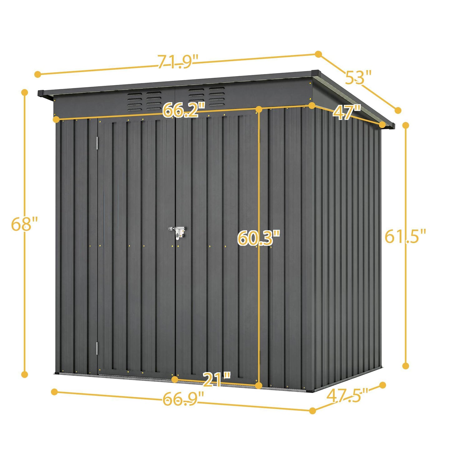 Compact 6x4 Metal Outdoor Storage Shed with Double Hinged Doors, Galvanized Steel Panels & Lockable Design