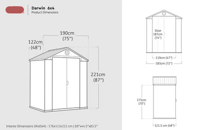 Abri de jardin en appentis avec portes doubles de 1,8 m (L) x 1,2 m (P)
