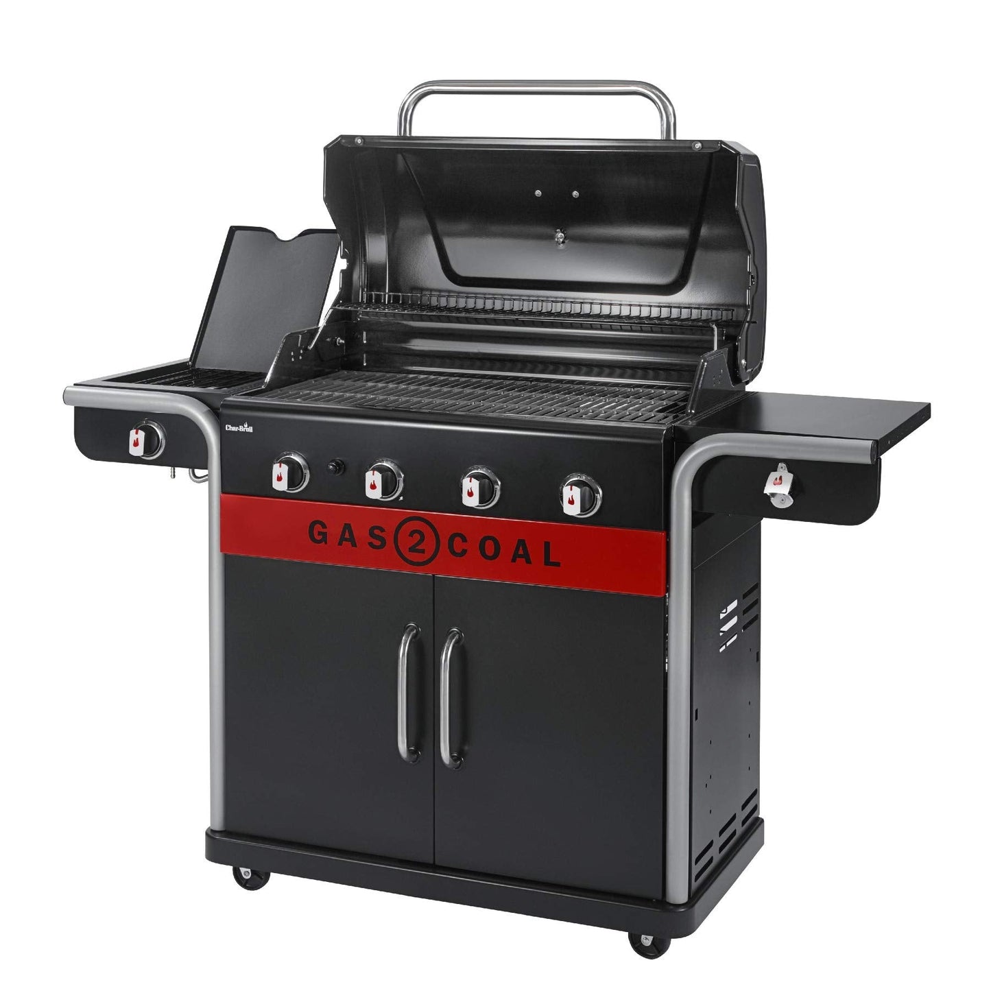 Barbecue hybride gaz et charbon de bois avec grilles en fonte et thermomètre