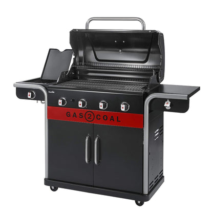 Barbecue hybride gaz et charbon de bois avec grilles en fonte et thermomètre