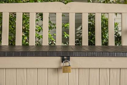 Banc de rangement extérieur 265L avec rangement dissimulé et conception résistante aux intempéries