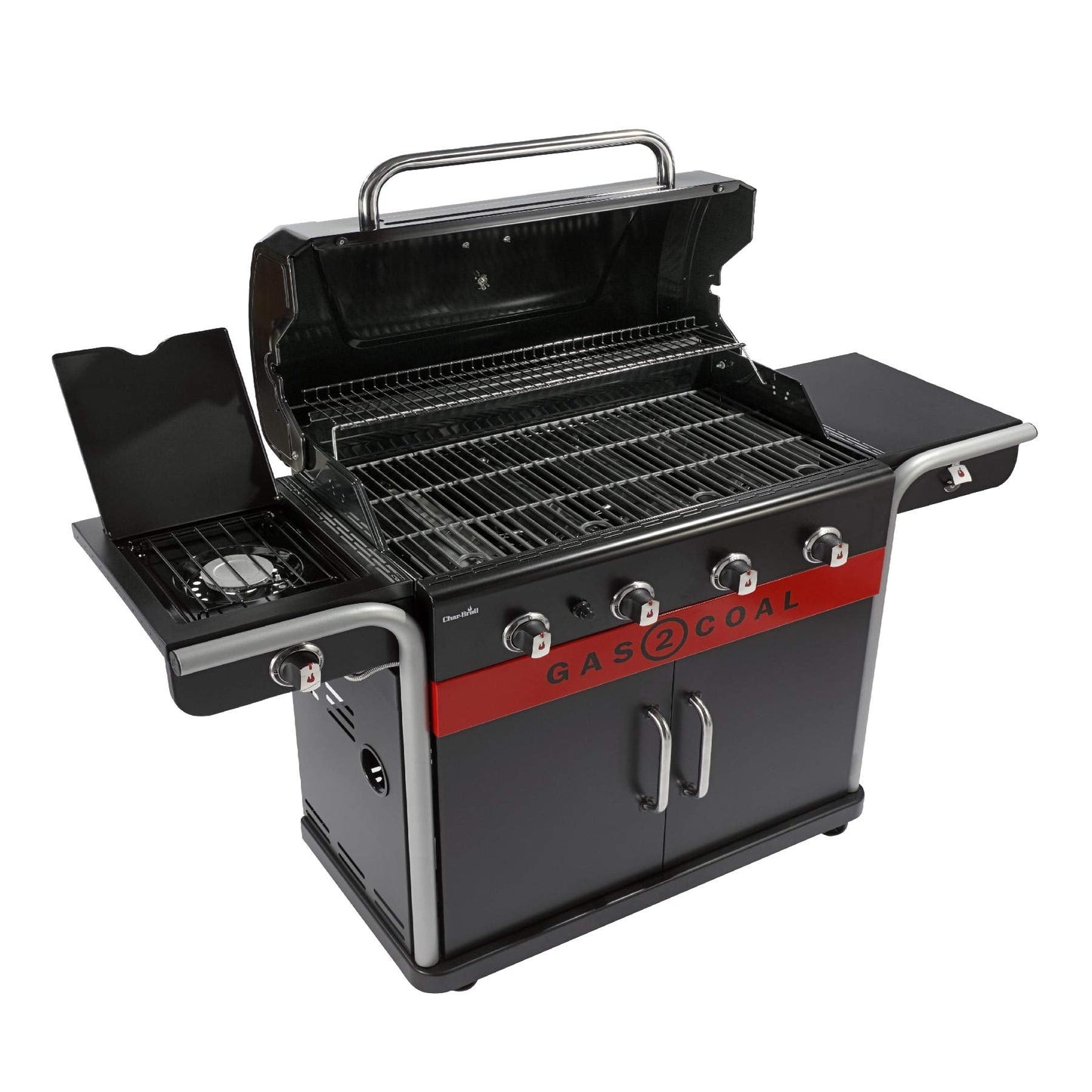 Barbecue hybride gaz et charbon de bois avec grilles en fonte et thermomètre