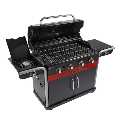 Barbecue hybride gaz et charbon de bois avec grilles en fonte et thermomètre