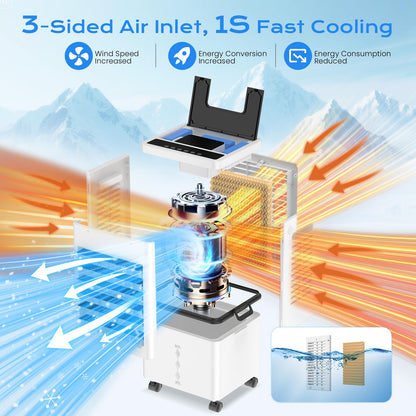 Refroidisseur d'air évaporatif portable avec réservoir de 12 L, télécommande et minuterie
