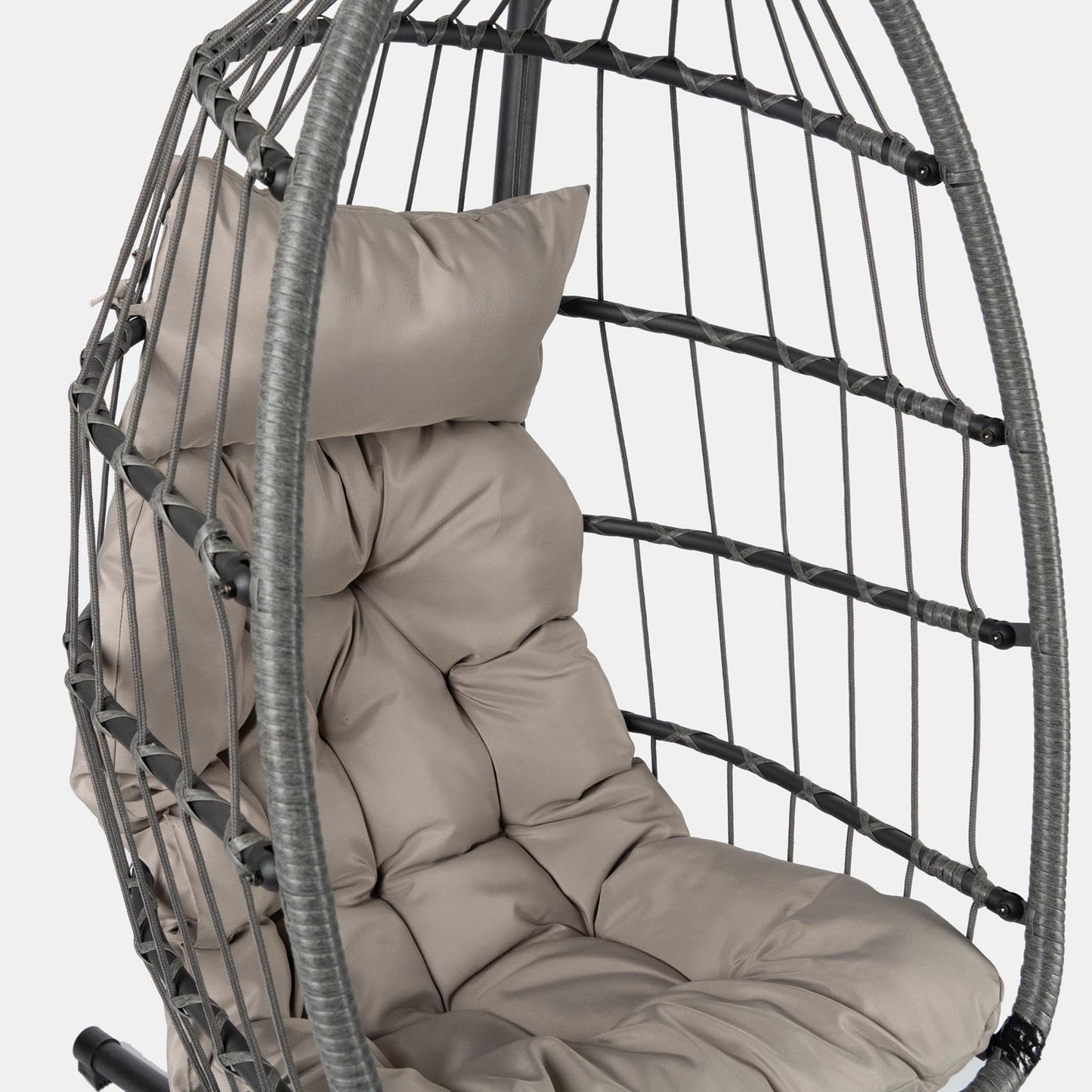 Fauteuil suspendu œuf avec support, coussin et panier en rotin pliable