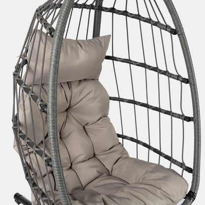 Fauteuil suspendu œuf avec support, coussin et panier en rotin pliable