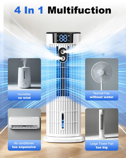 Refroidisseur d'air portable 4-en-1 avec télécommande, fonction brumisateur et minuterie
