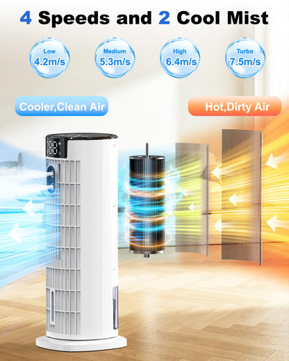 Refroidisseur d'air portable 4-en-1 avec télécommande, fonction brumisateur et minuterie