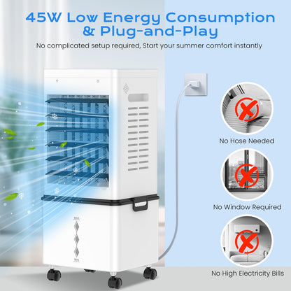 Refroidisseur d'air évaporatif portable avec réservoir de 12 L, télécommande et minuterie