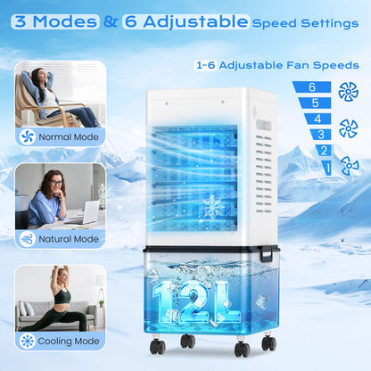 Refroidisseur d'air évaporatif portable avec réservoir de 12 L, télécommande et minuterie