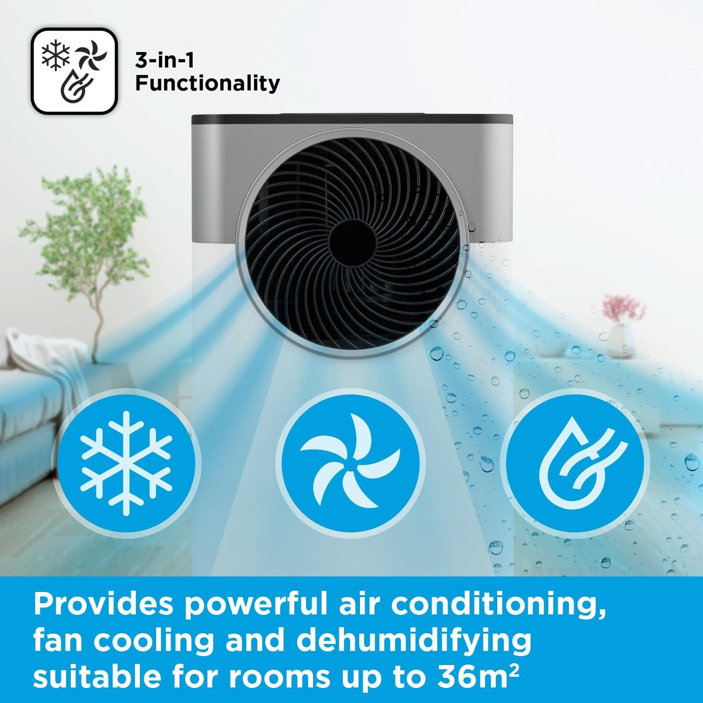 Climatiseur portable intelligent avec fonctions 3-en-1 : refroidissement, ventilation et déshumidification