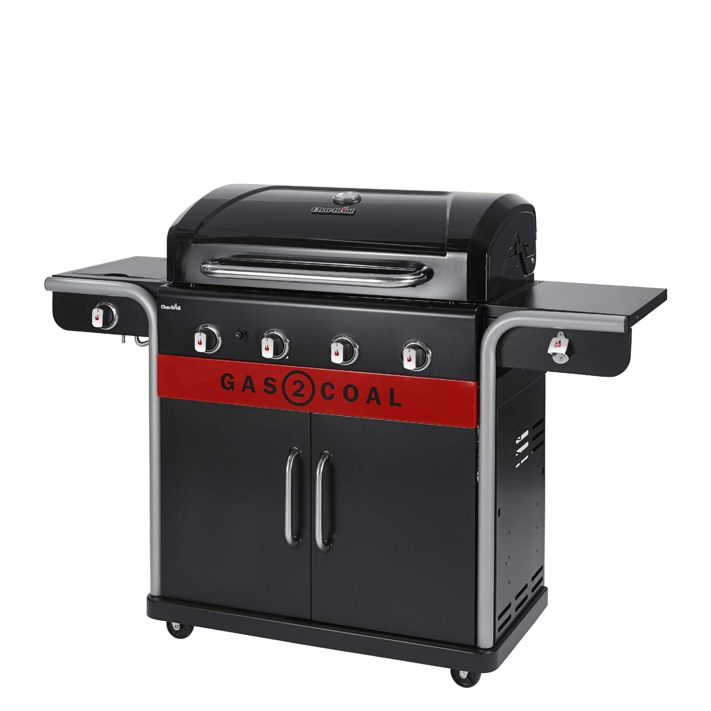 Barbecue hybride gaz et charbon de bois avec grilles en fonte et thermomètre