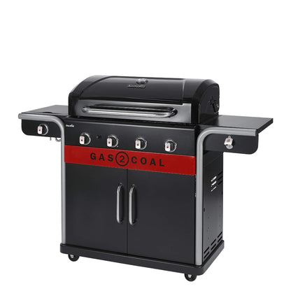 Barbecue hybride gaz et charbon de bois avec grilles en fonte et thermomètre