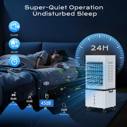 Refroidisseur d'air évaporatif portable avec réservoir de 12 L, télécommande et minuterie