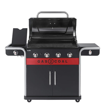Barbecue hybride gaz et charbon de bois avec grilles en fonte et thermomètre